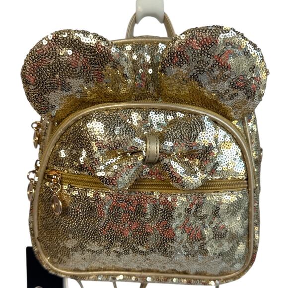 Gold Sequin Mini Backpack Bow Ear Detail Convertible Crossbody Bag NEW with tag - Picture 2 of 9